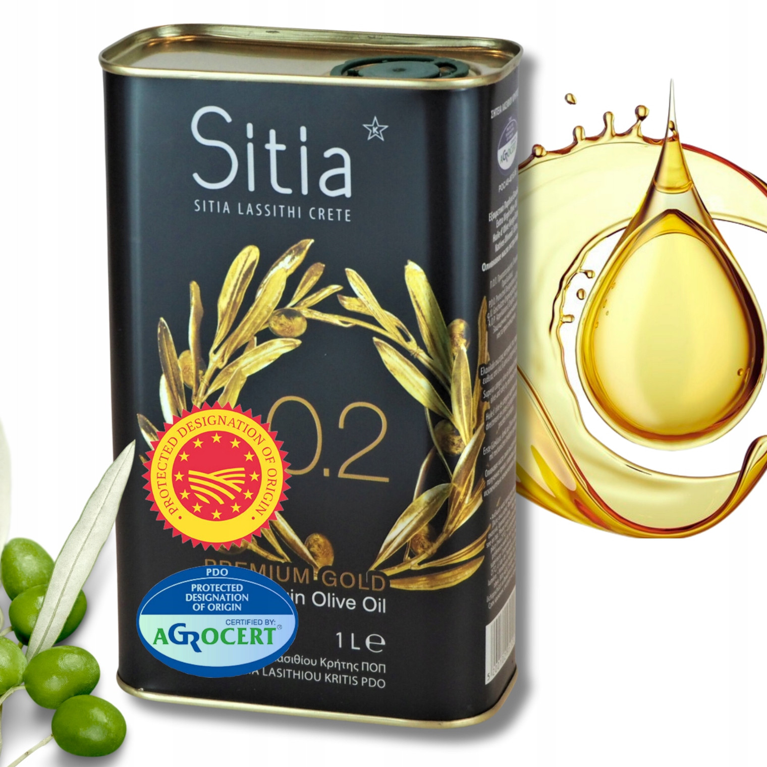 Řecký olivový olej Sitia 0,2% Premium 1L – datum až do 01/27 nové sklizně