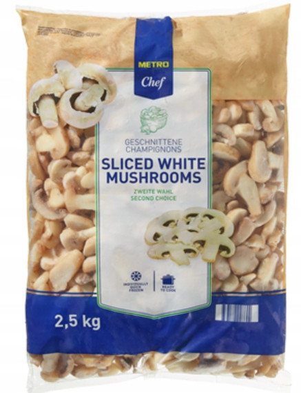 Metro Chef Žampiony bílé nakrájené na plátky, jednotlivě zmrazené, 2,5 kg