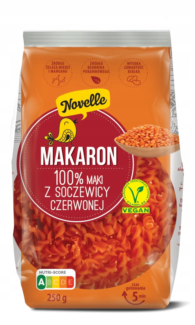 Těstoviny fusilli z červené čočky Novelle 250 g