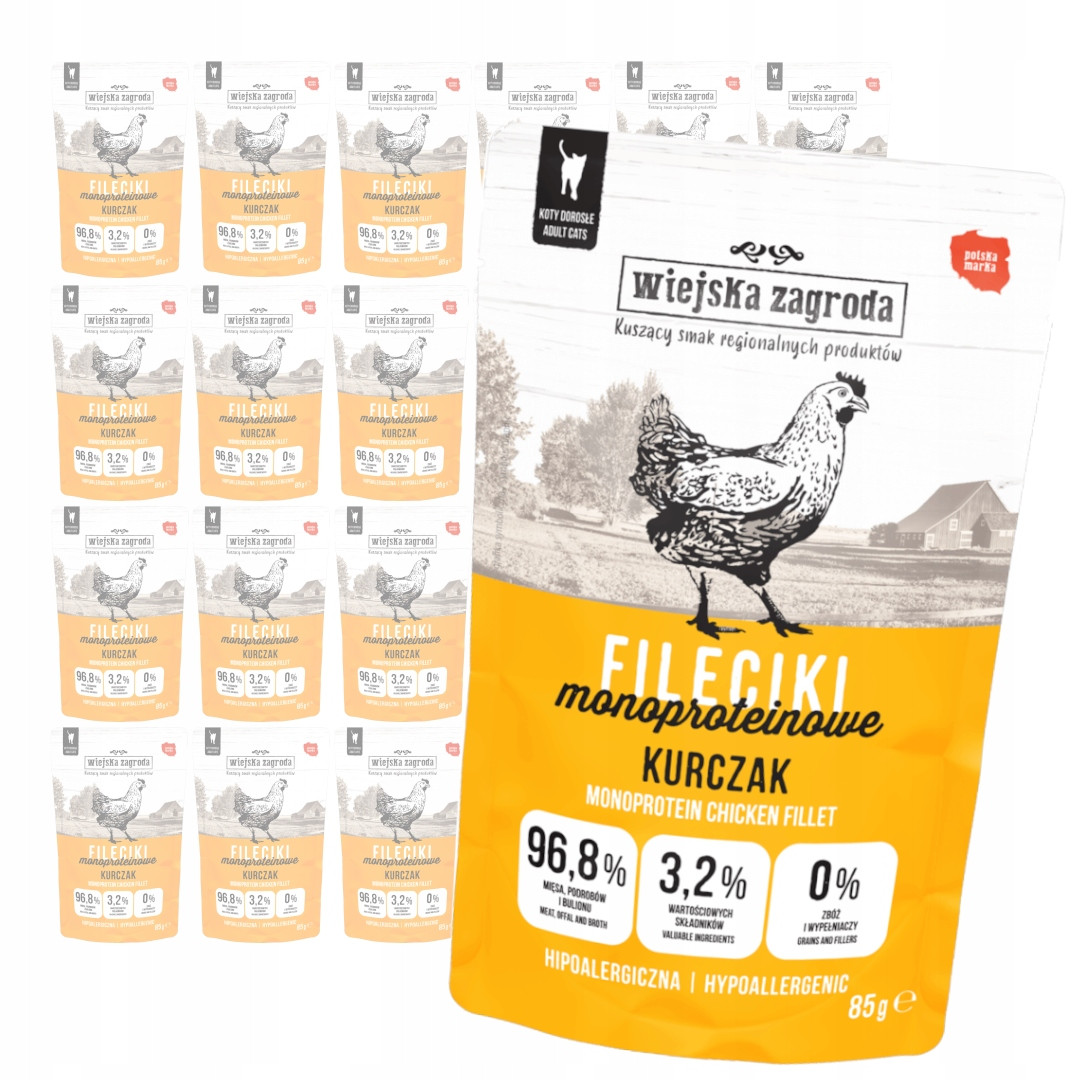 Wiejska Zagroda 12x85 g Monoproteinové Mokré Krmivo Pro Kočky Filetky 2 příchutě