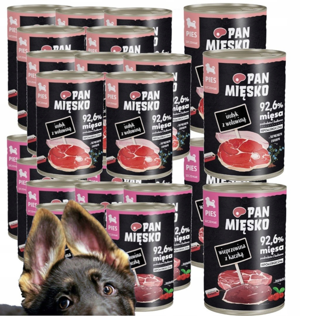 Pan Mięsko Hypoalergenní Vlhké Krmivo pro štěňata Mix 2 příchutí 24x400 g