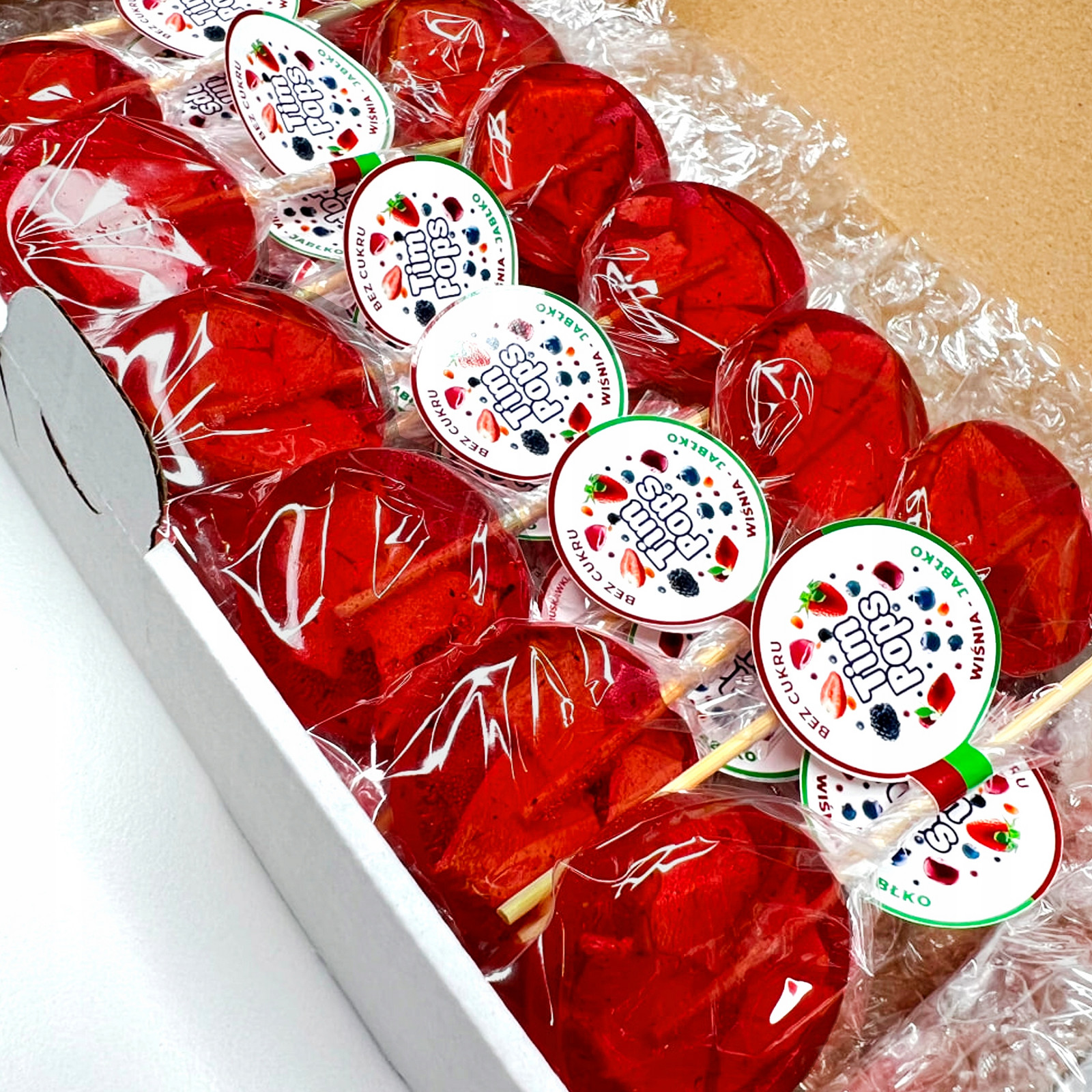 Sada Party Box TimPops 25 lízátek s příchutí Višeň-Jablko (bez cukru)