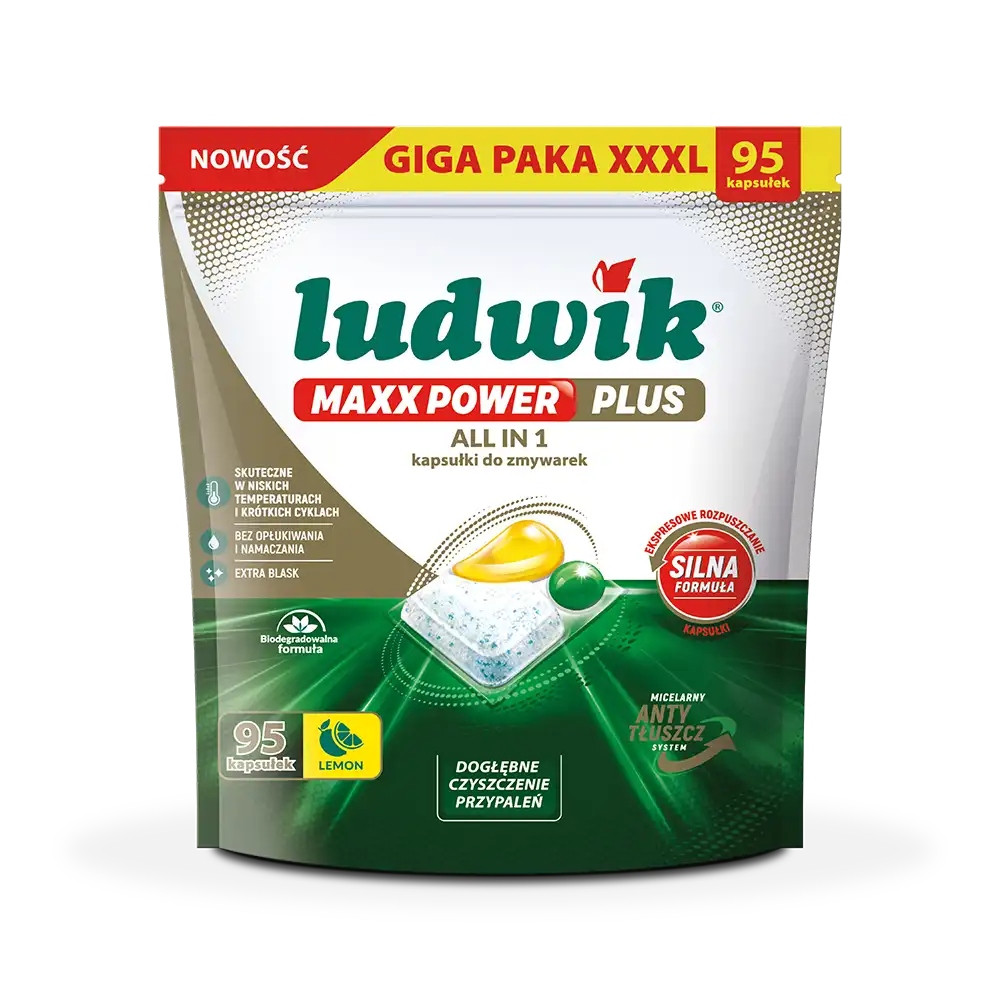 Ludwik Maxx Power Plus kapsle do myčky nádobí Lemon 95 ks Doypack