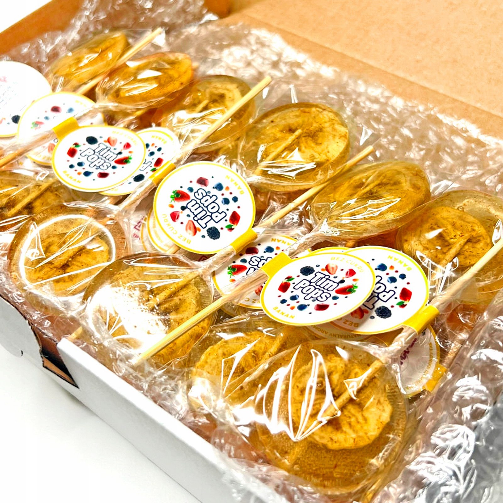 Sada Party Box TimPops 25 lízátek s banánovou příchutí (bez cukru)