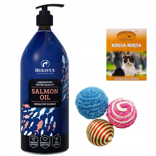 Holista Lososový olej 1000 ml 2 Bonus: Herbal Pets Kočičí Máta a míčky