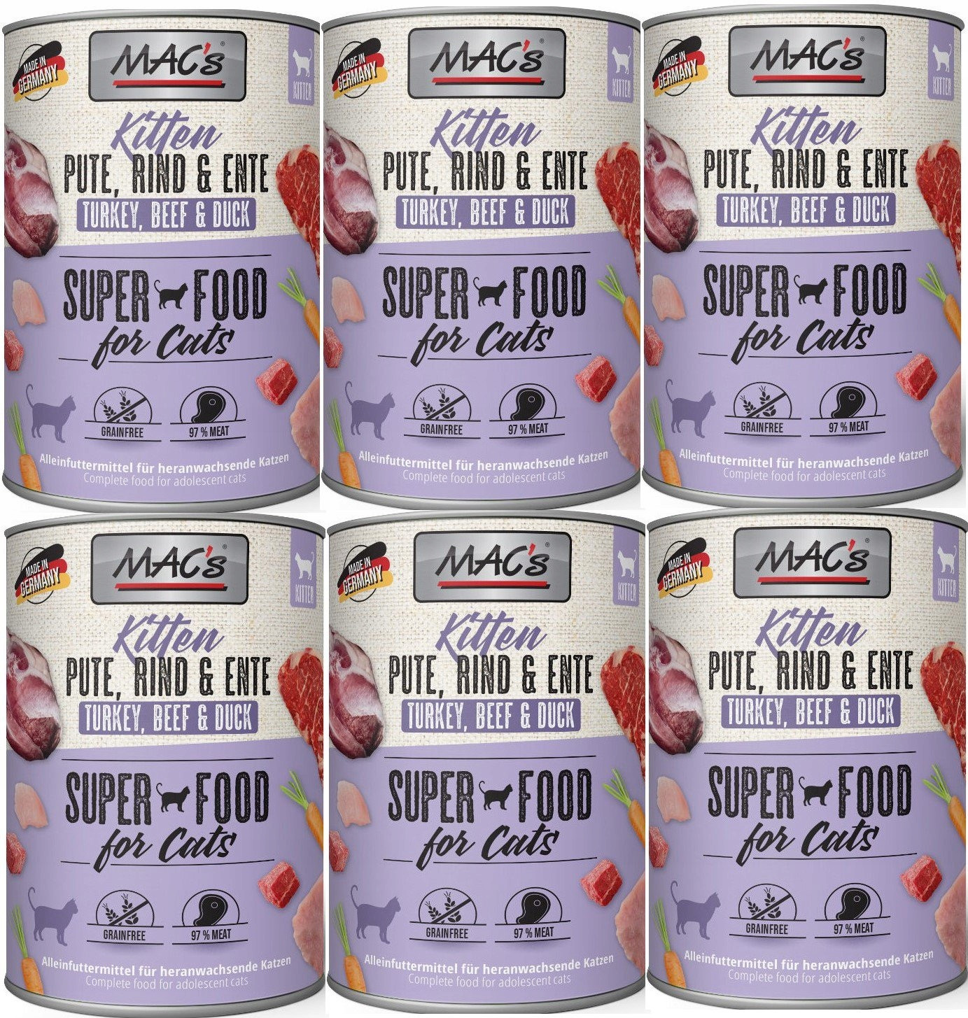 MAC's Cat Kitten Krůta, hovězí a kachní 6x800g