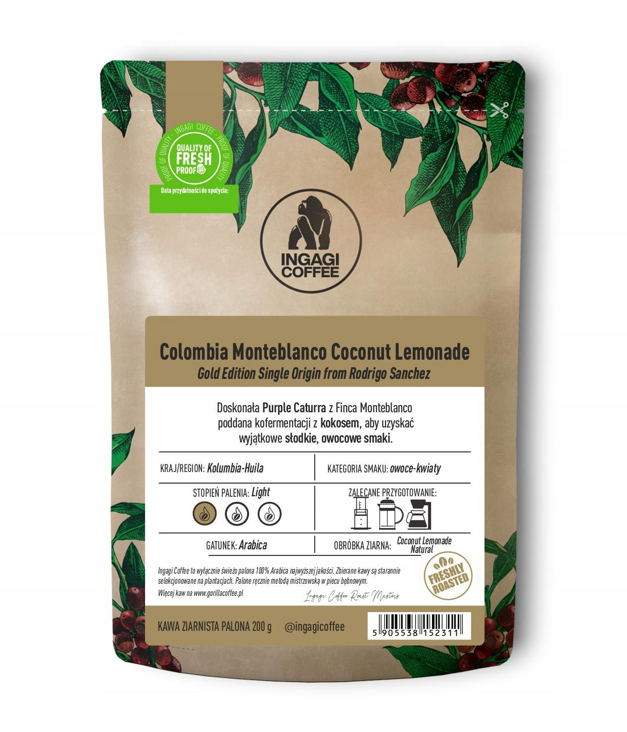 Káva zrnková Kolumbie Monteblanco Coconut Lemonade 200 g