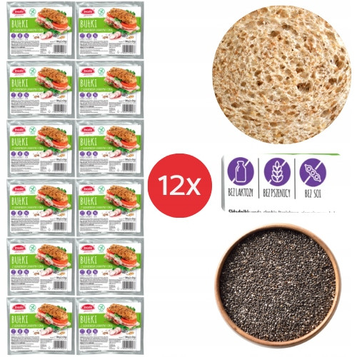 12xBezlepkové rohlíky se semínkem a chia (2x50g) bez laktózy pšenice sóji