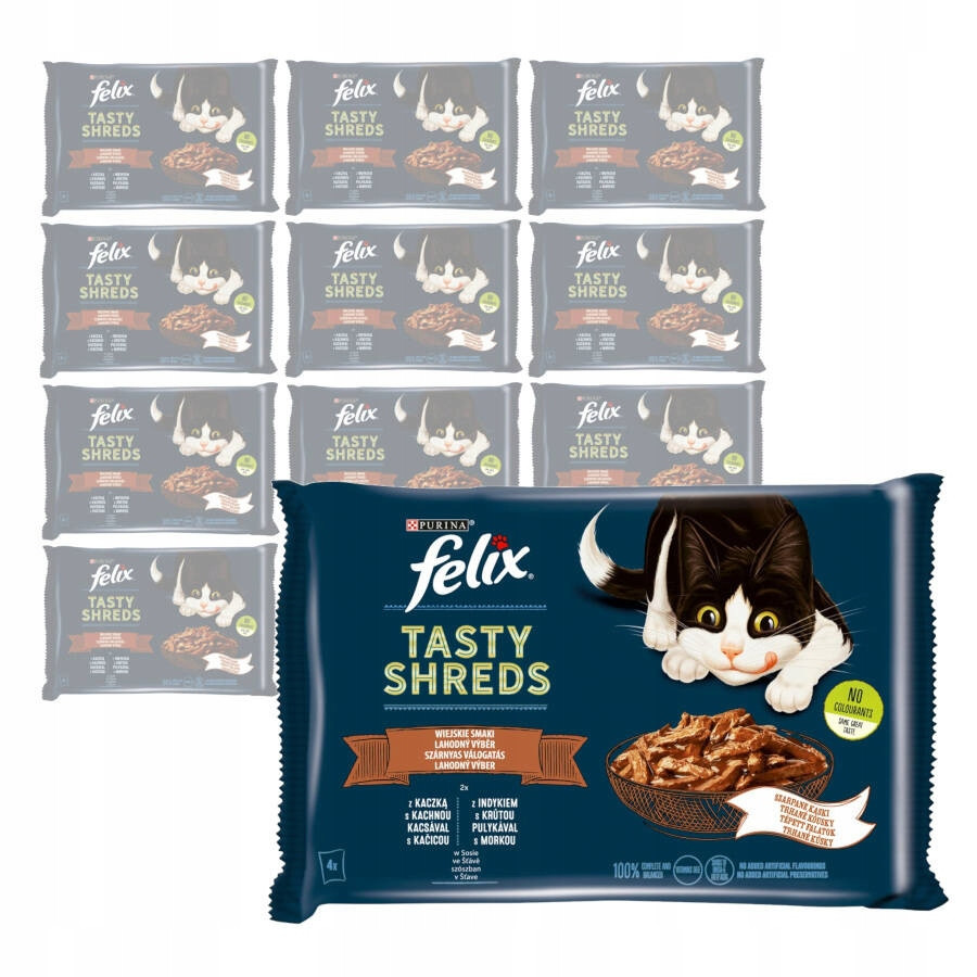 Purina Felix Tasty Shreds Krmivo Pro Kočky 48x80g S kachnou a krůtím masem v omáčce