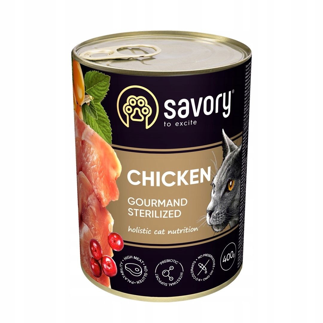 Savory, paštika s kuřecím masem pro sterilizované kočky, 6x400 g