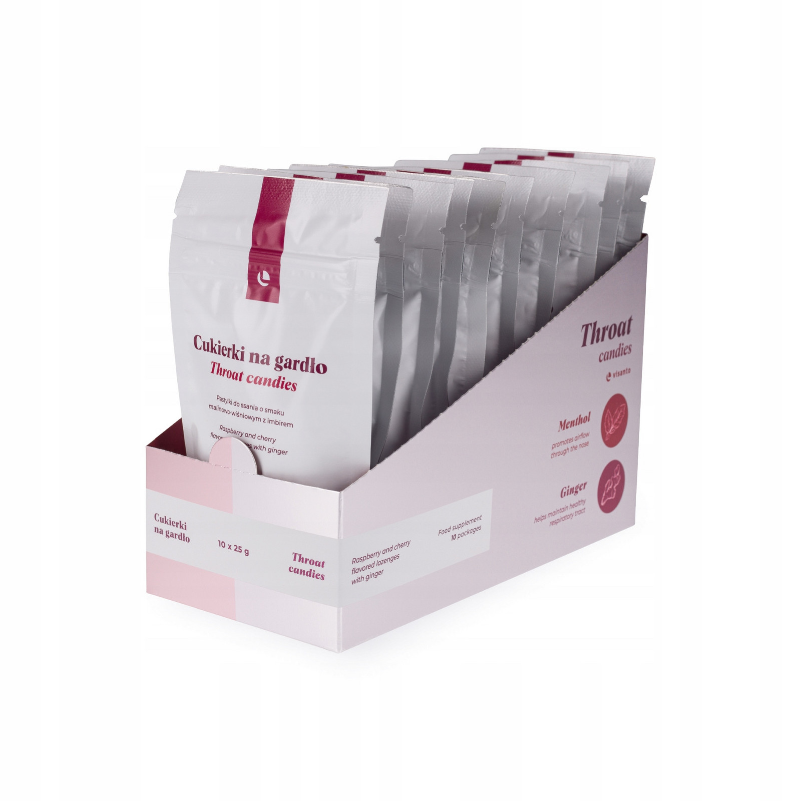 Bonbóny Na Hrdlo Pastilky na cucání s malinovo-višňovou příchutí se zázvorem