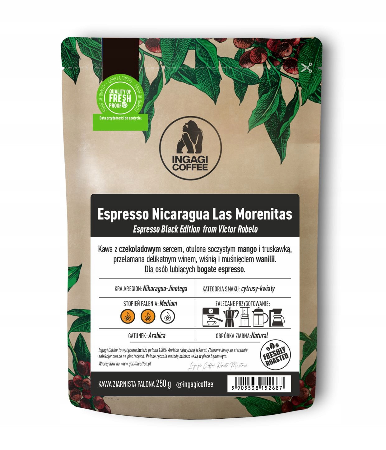 Káva Arabika 1 kg Black Espresso Nicaragua Las Morenita