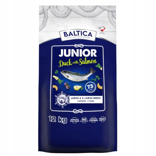 Baltica Excellent Junior kachna s lososem L/XL 12kg Krmivo pro mladé