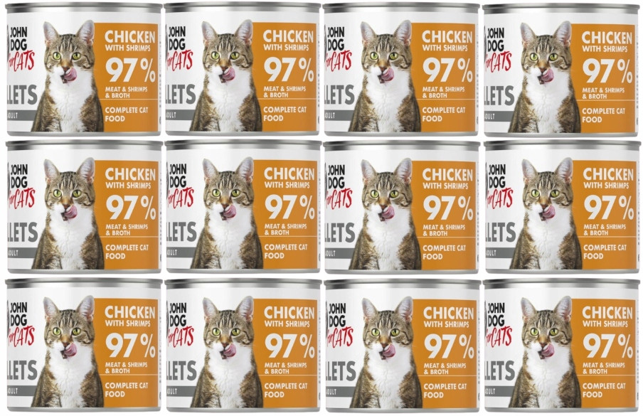John Dog For Cats mokré krmivo pro kočky Kuře S Krevetami filé 12x140 g