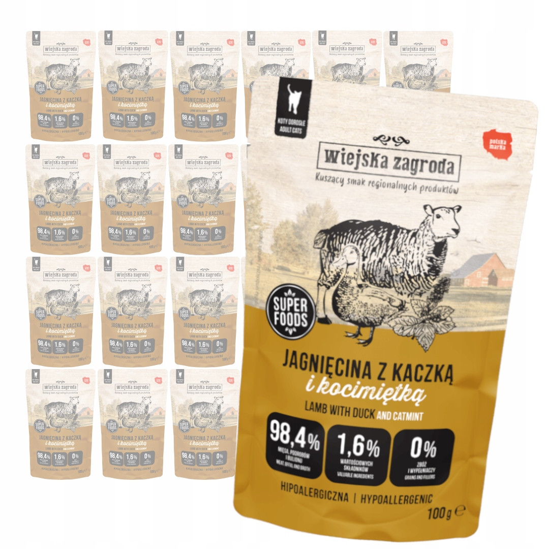 Wiejska Zagroda 24x100g Mokré Krmivo Pro Kočky Jehněčí kachna a koťátko