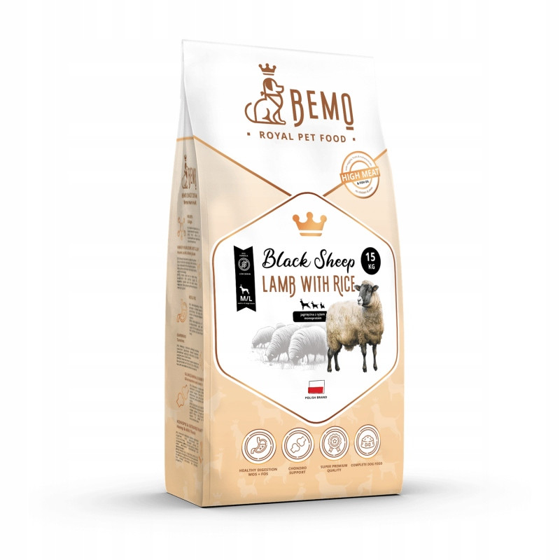 Bemo Black Sheep Jehněčí s rýží M/L 15 kg krmivo pro psy