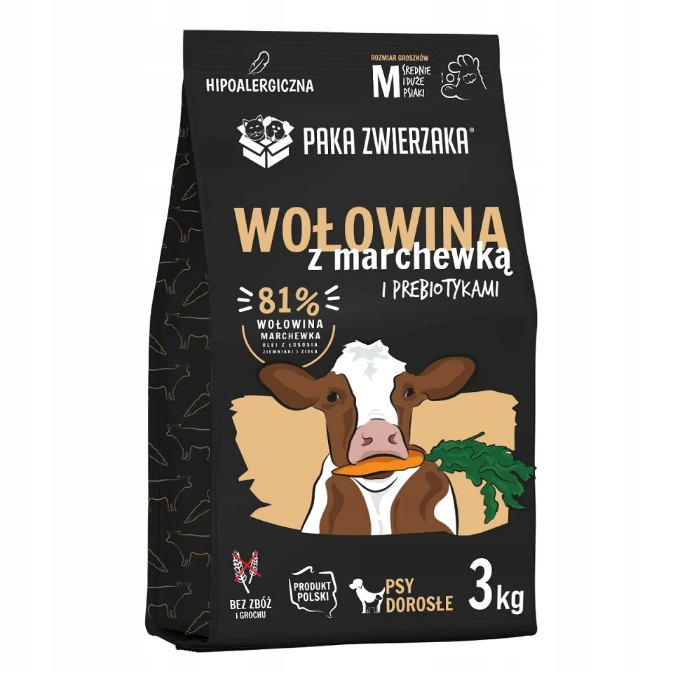 Paka Zwierzaka Krmivo suché pro psa Hovězí maso s mrkví „M“ 3 kg