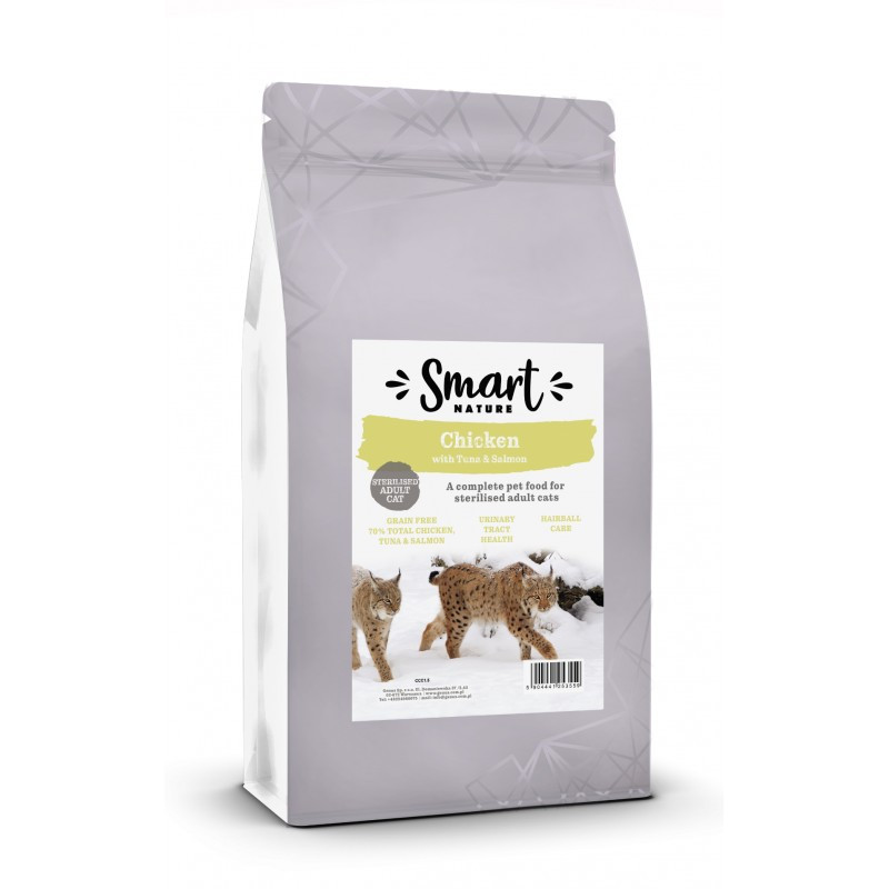Suché krmivo pro kočky Smart Nature 70% masa 1,5 kg Dárek nádoba