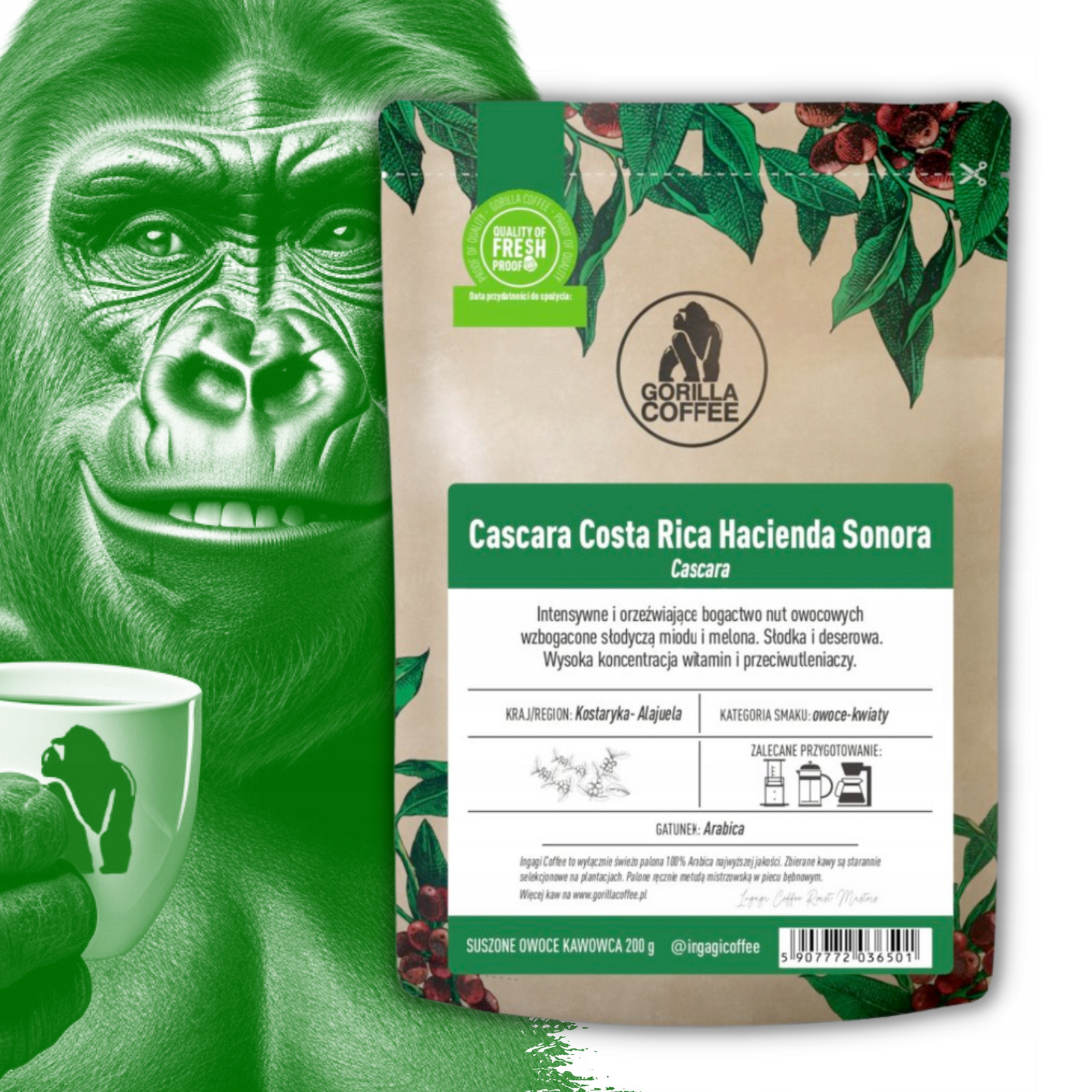 Cascara 1 kg Kostarika Hacienda sušená z kávových plodů