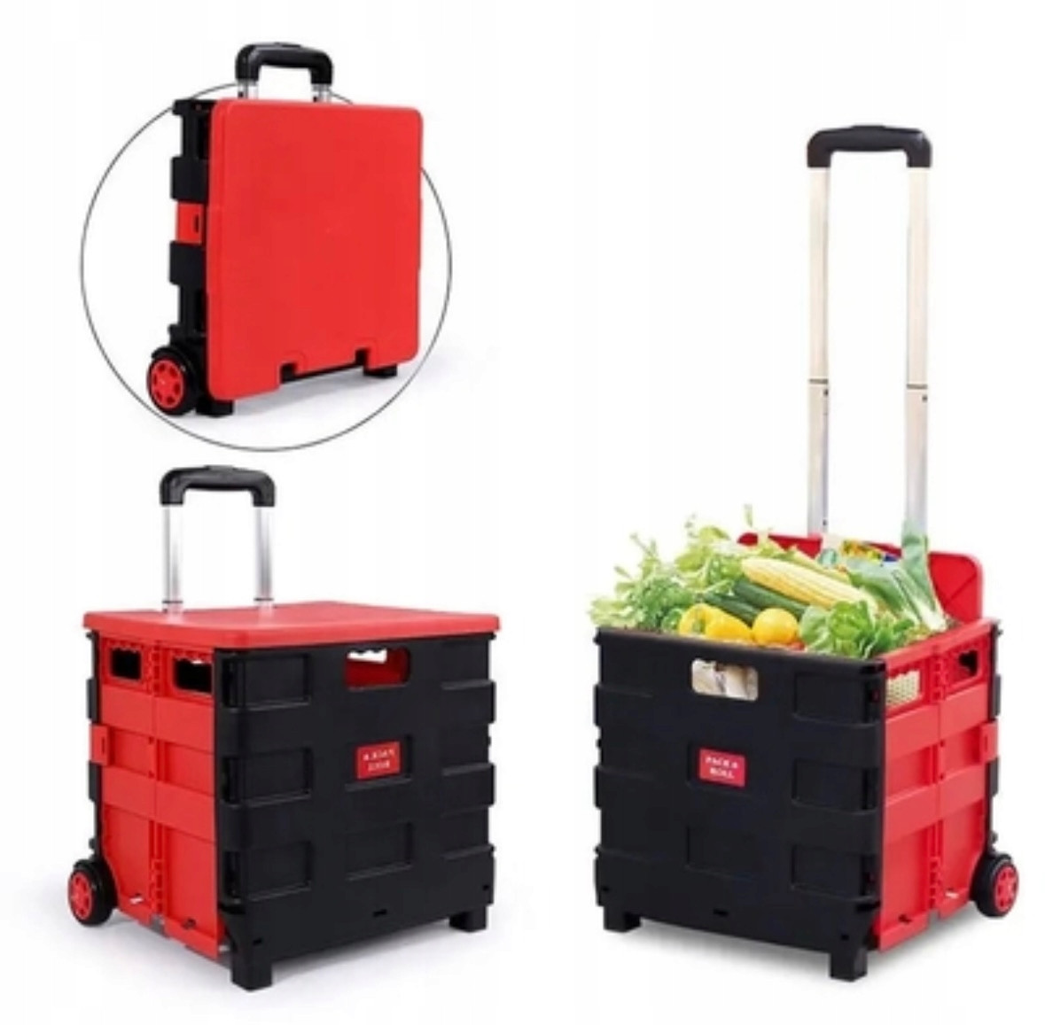 Vozík taška košík velký na nákupy nářadí skládací Pevný červený