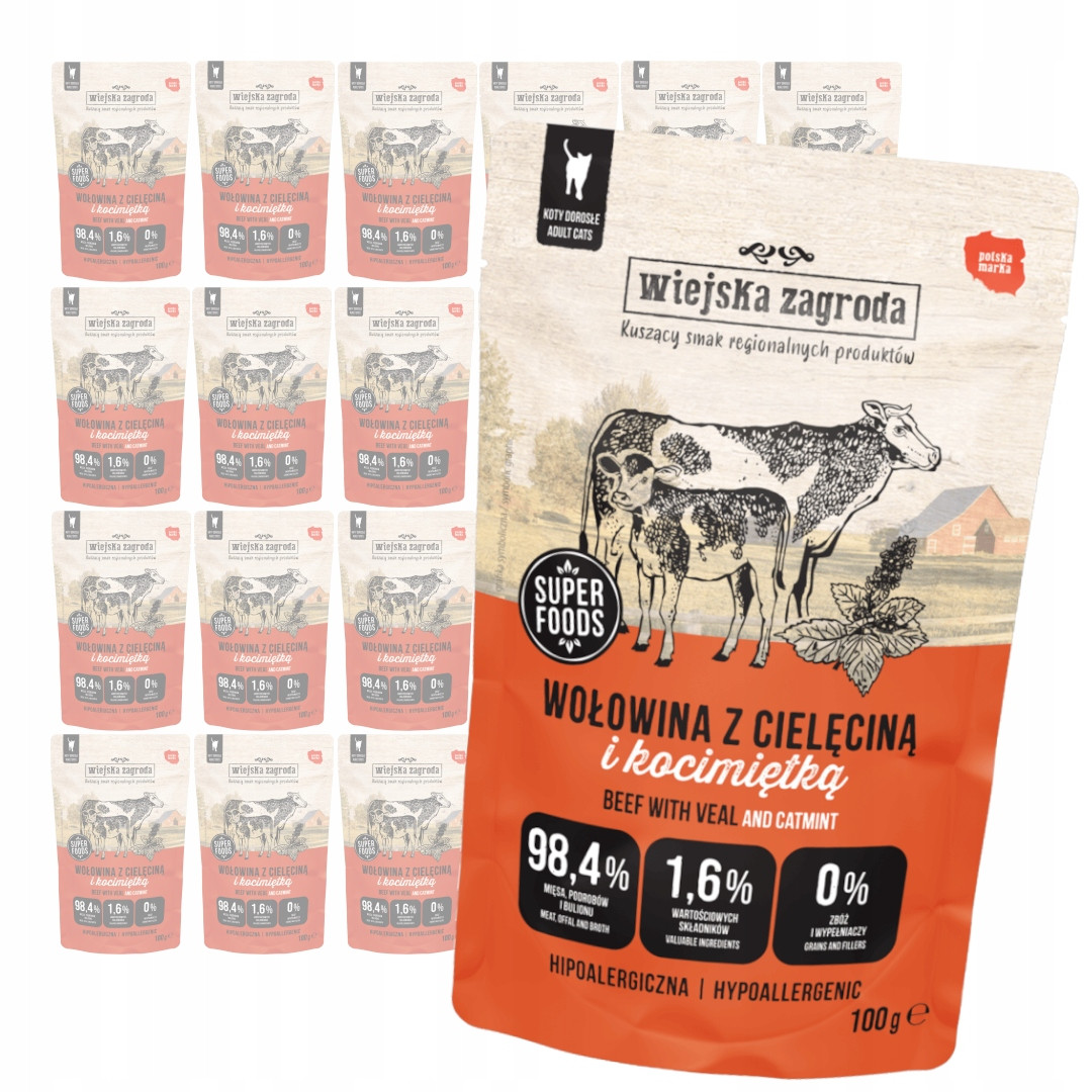 Wiejska Zagroda 24x100g Mokré Krmivo Pro Kočky Hovězí telecí maso Koťátko