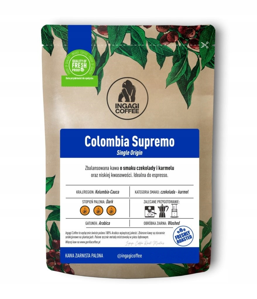 Káva zrnková Kolumbie Supremo 1 kg arabika čerstvě pražená