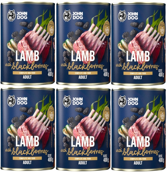 John Dog Berry mokré krmivo pro psy jehněčí S Ostružinami 6x400 g