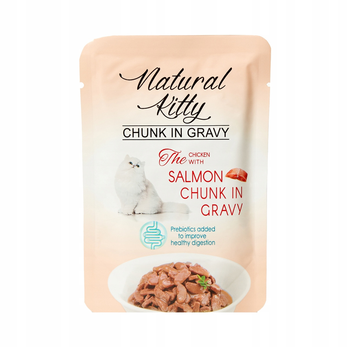 Natural Kitty, krmivo pro kočky, kousky kuřecího masa s lososem v omáčce, 24 x 85 g