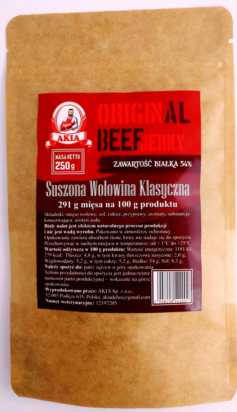 Akia Beef Jerky Original, Sušené hovězí maso 250 g
