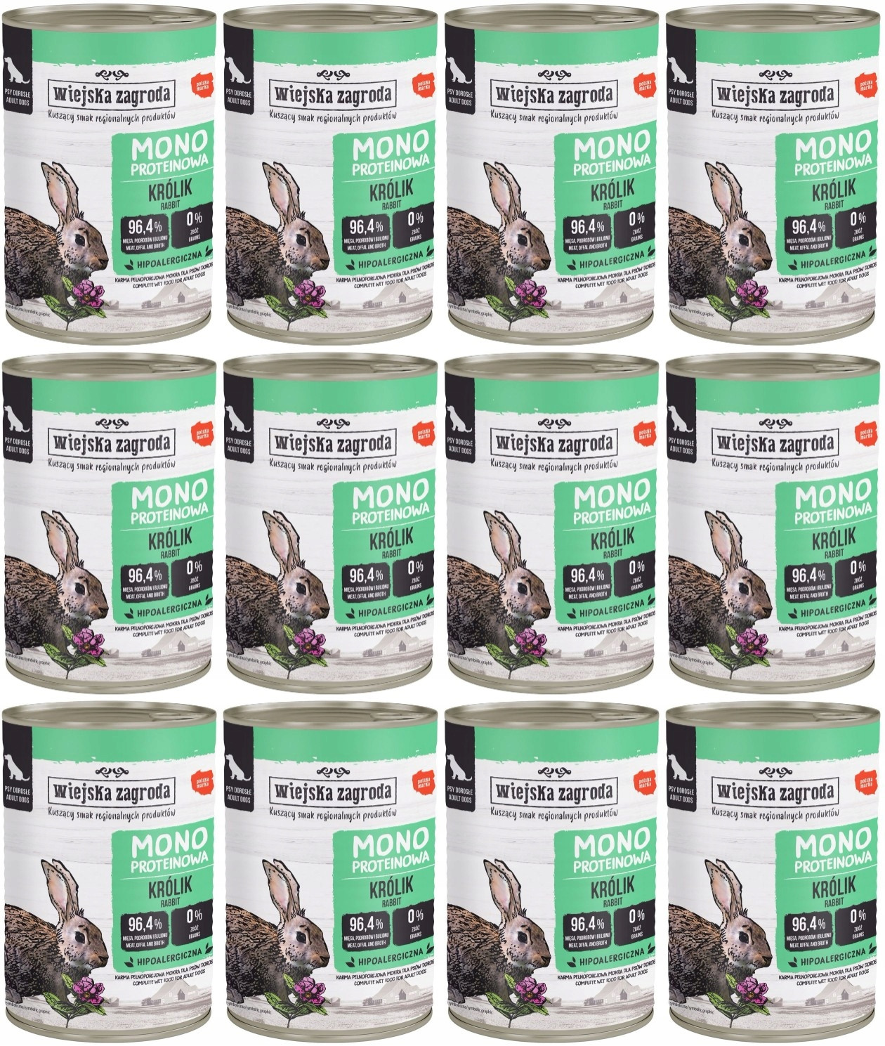 Wiejska Zagroda Monoproteinový králík 12 plechovek 400 g