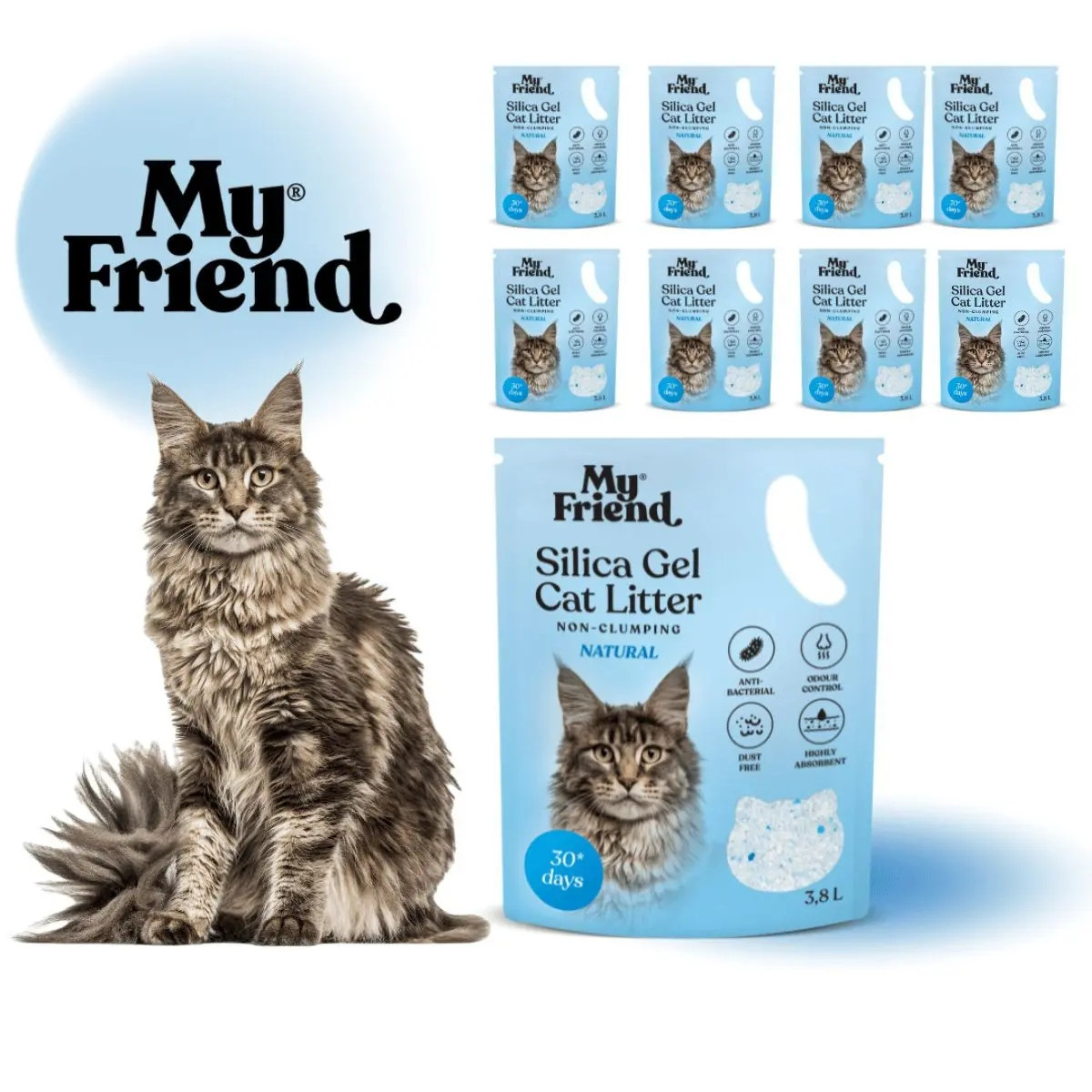 My Friend silikonové stelivo pro kočky Silica Natural 3,8l Balíček x9