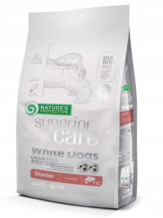 Nature's Protection White Dogs Bezobilný losos Starter pro všechna plemena 1,5 kg