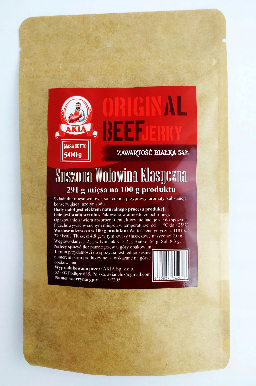 Akia Beef Jerky Original XL Velké Balení 500 G