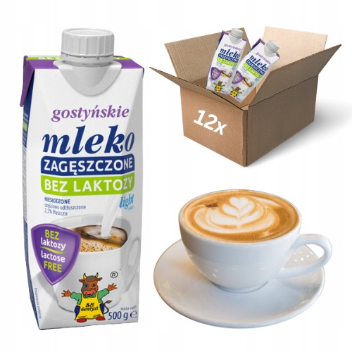 12x Zahuštěné mléko light bez laktózy Sm Gostyń 500ml na kávu 2,5%