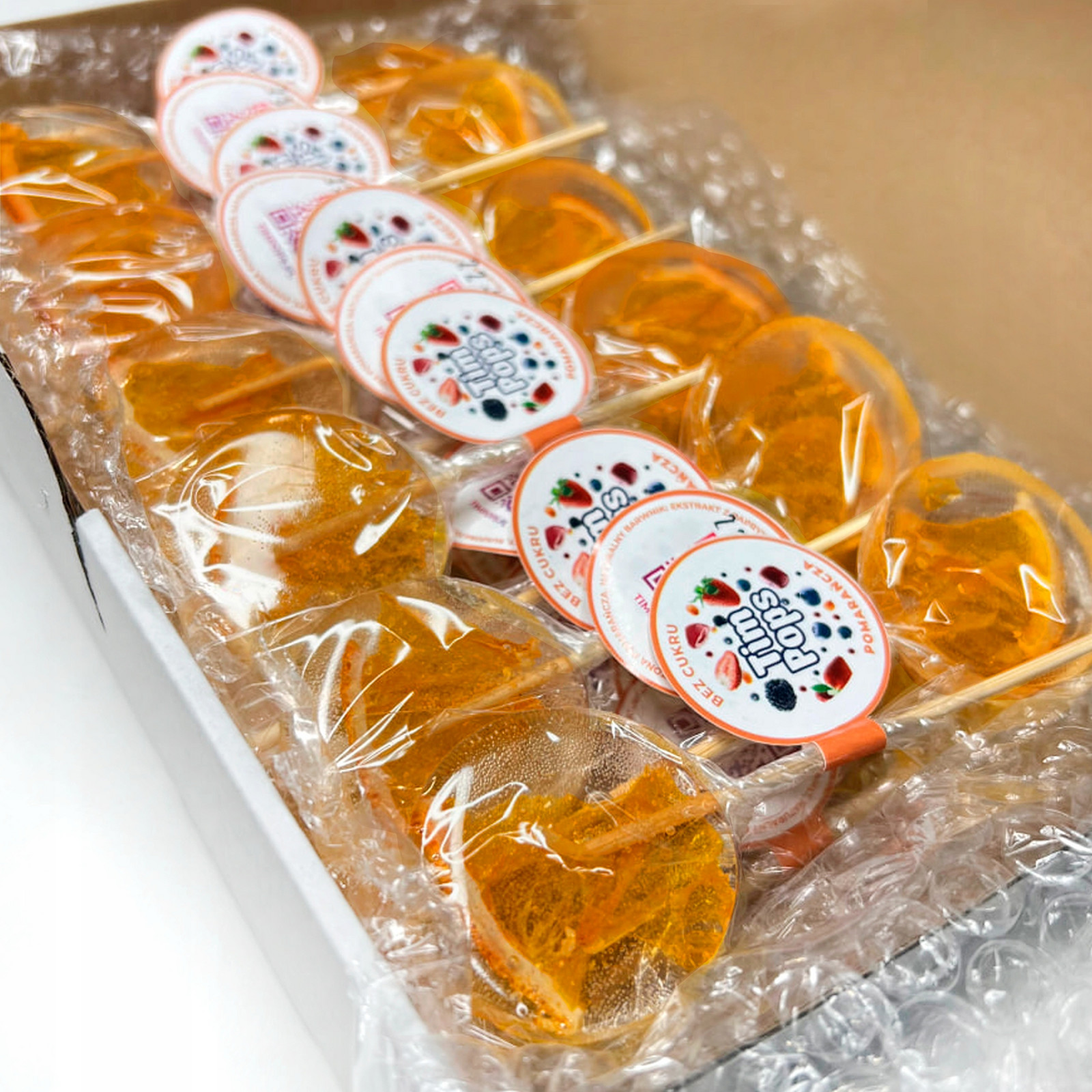 Sada Party Box TimPops 25 lízátek s pomerančovou příchutí (bez cukru)