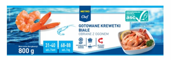 Metro Chef Krevety 31/40 bílé vařené, oloupané, s ocasem 800 g