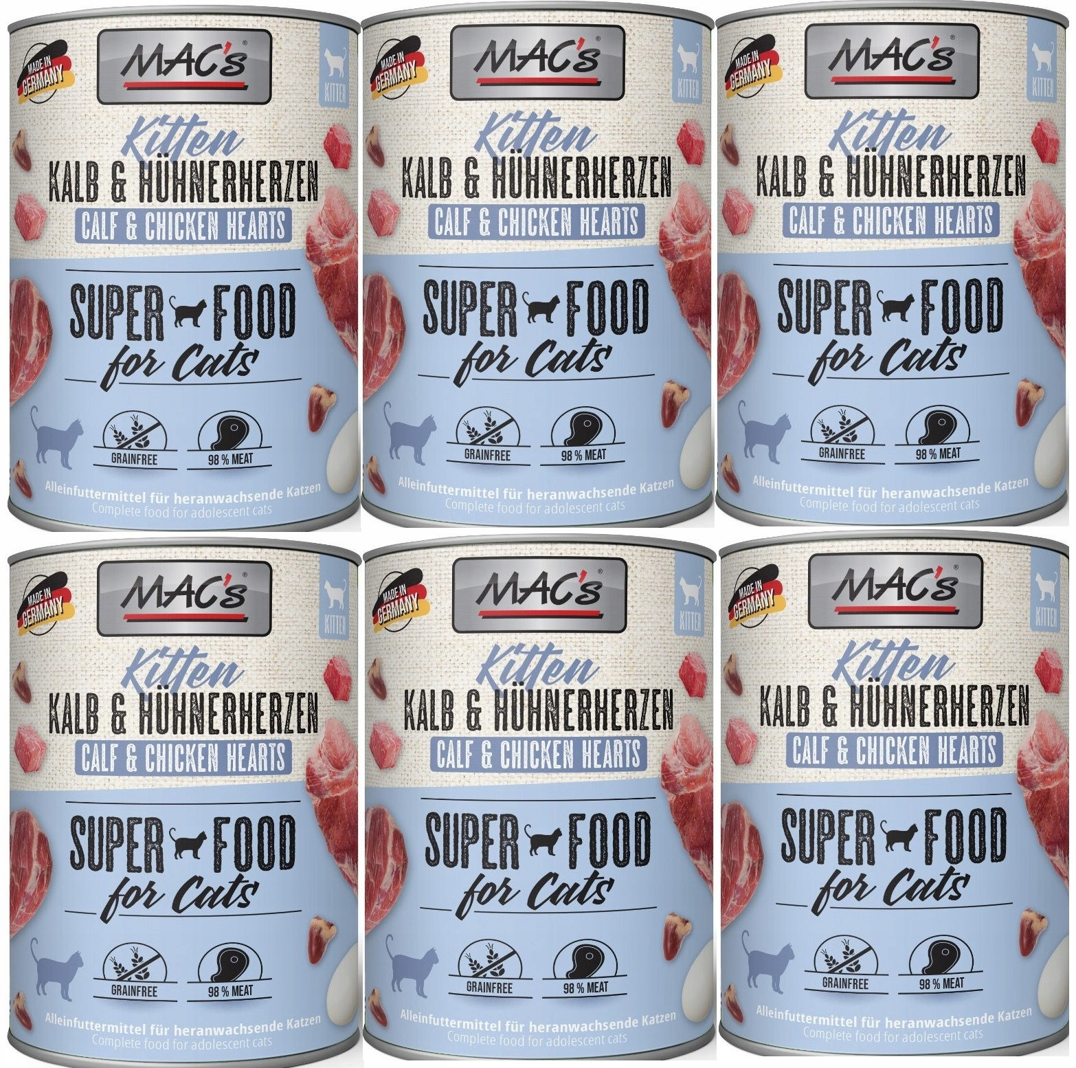 MAC's Cat Kitten telecí a kuřecí srdce 6x800g