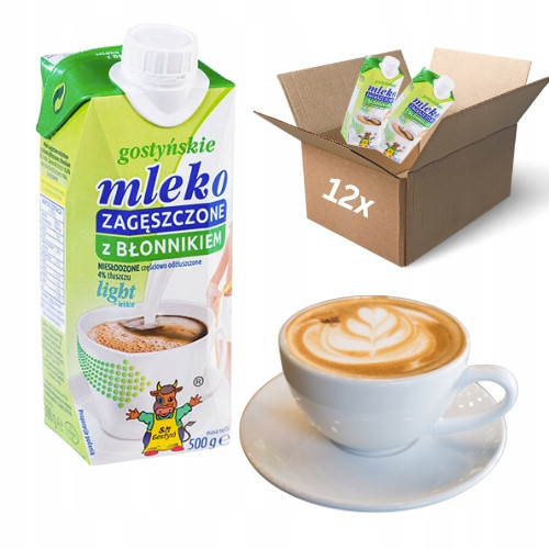 12xZahuštěné mléko neslazené light s vlákninou Sm Gostyń 500ml na kávu