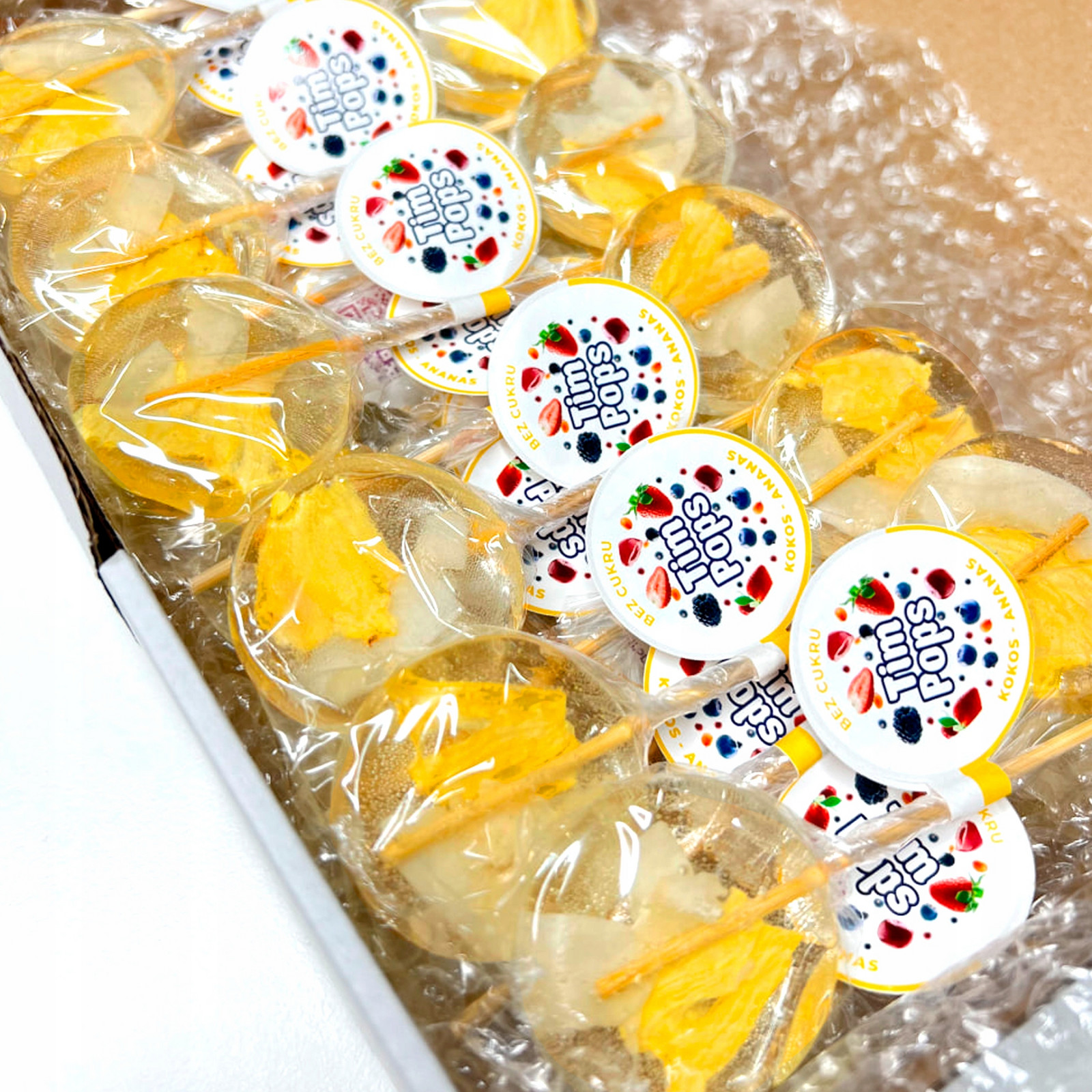 Sada Party Box TimPops 25 lízátek s příchutí Kokos-Ananas (bez cukru)