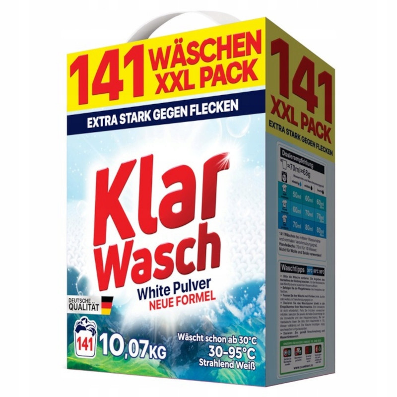 Prášek na bílé prádlo Klar Wasch White 141 praní 10,07kg