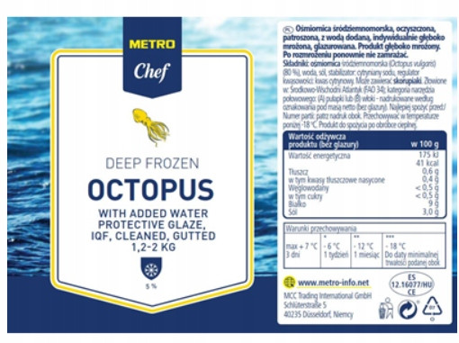 Metro Chef Chobotnice středomořská, vyčištěná, vykuchaná, 1,2 – 2 kg