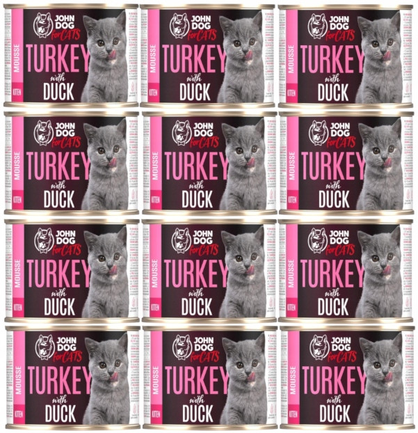 John Dog For Cats mokré krmivo pro kočky krůta a kachna Mus pro koťata 12x200