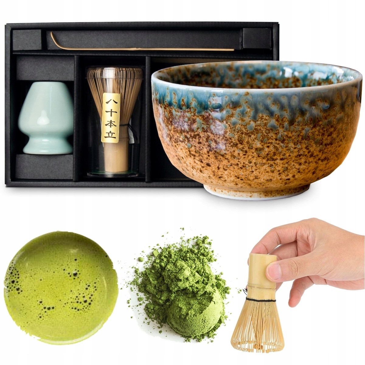 Sada na přípravu čaje Matcha Hnědomodrá Ki 4 Prvky Edo