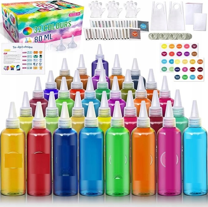 Sada Tie Dye Na Vybarvování Oblečení 80 ML 32 Barev Pro Děti I Dospělé