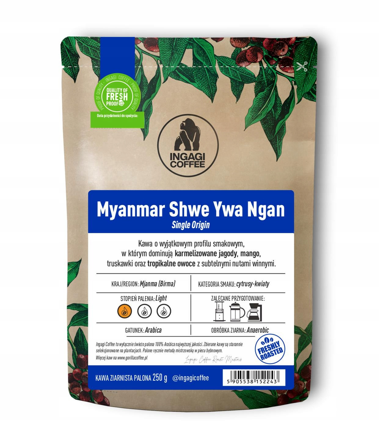 Káva zrnková 1 kg Myanmar Barma arabica