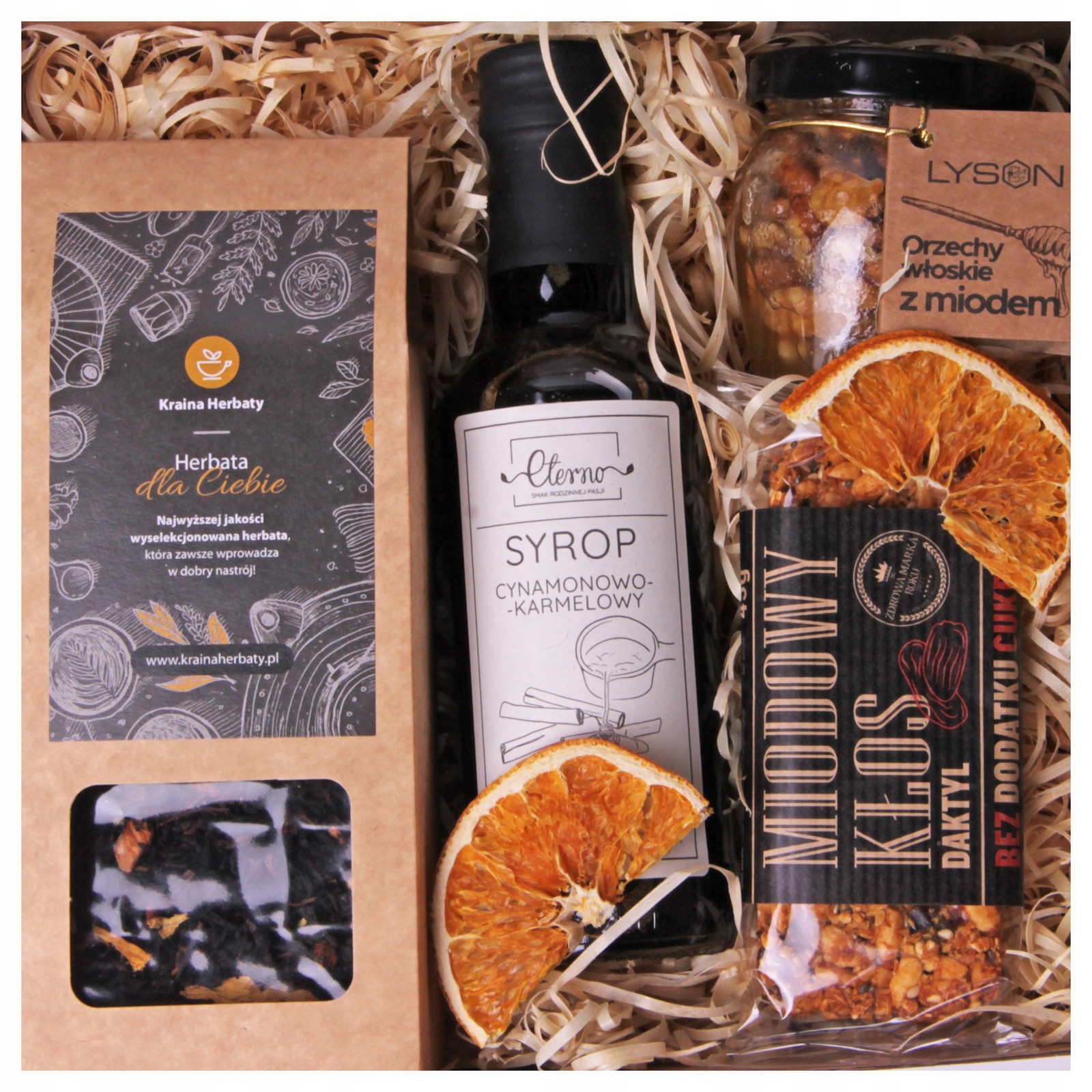 Box Dárková Sada Dárek Čaj Ořechy v medu Sirup Tyčinka