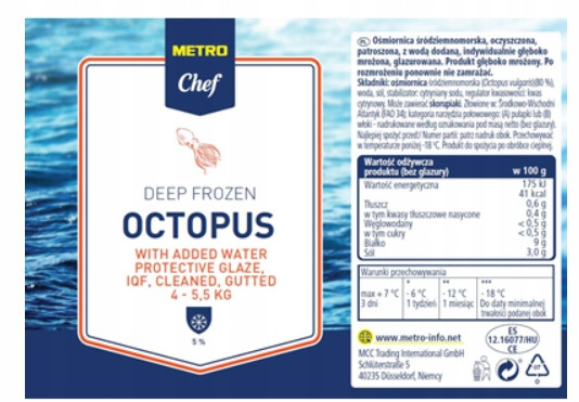 Metro Chef Chobotnice středomořská, vyčištěná, vykuchaná, 4 – 5,5 kg