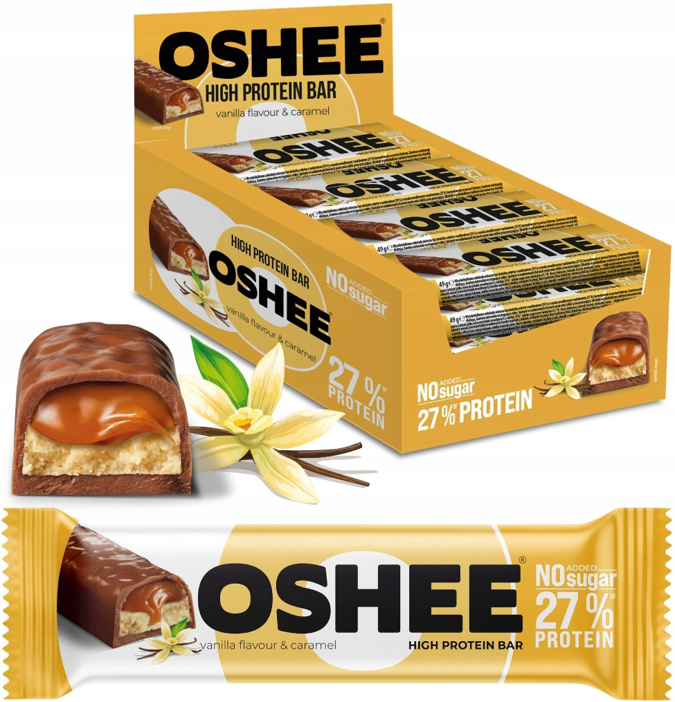 Oshee Tyčinky Proteinové vanilka-karamel 49g x 12 Proteinová Tyčinka Proteinová