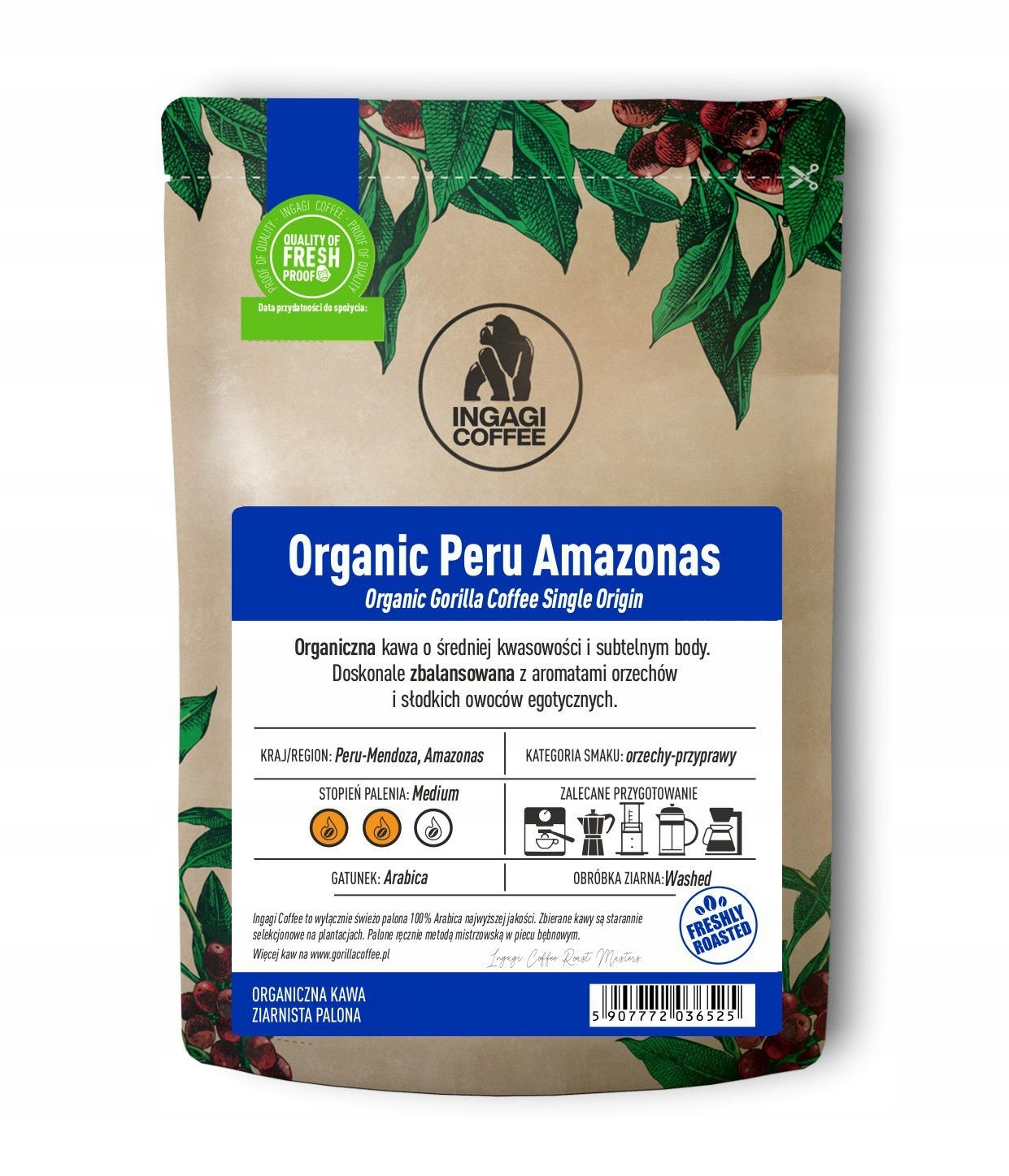Zrnková káva 1kg Ingagi Peru Amazonas