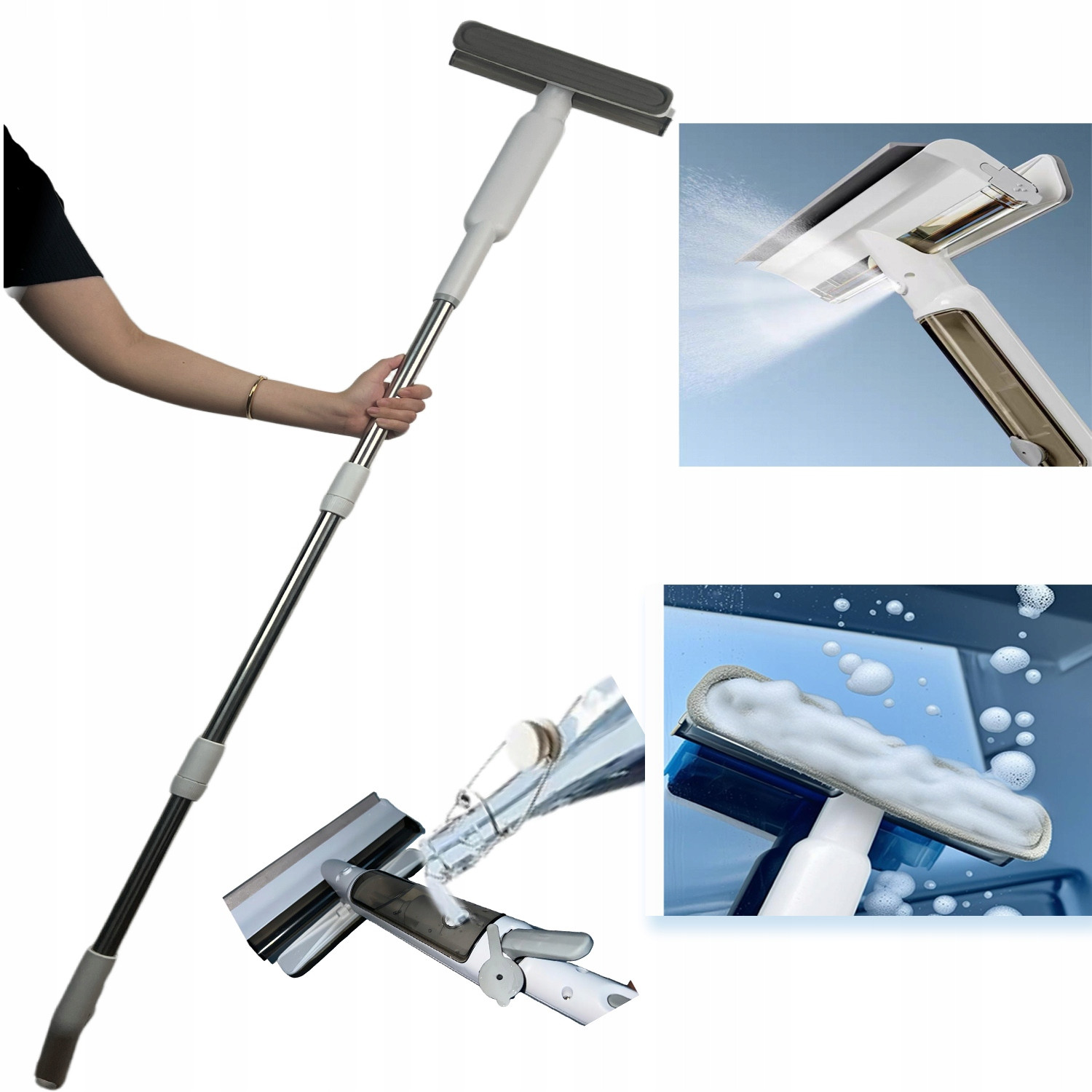 Čistič oken 2 v 1 odnímatelný lehký s klíčem na záchytnou skříňku